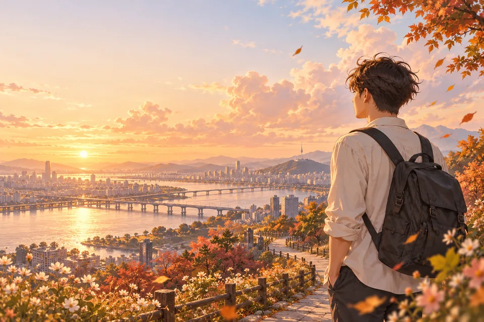 노을 진 도시와 다시 시작하는 길 — 인생 N회차 콘셉트 아트